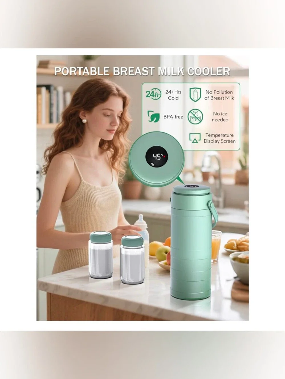 Mint Green Portable Breast Milk Cooler with Digital Display-New Still Sealed